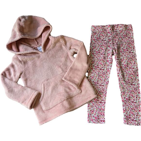 Carter's 4T Girls Hoodie & Leggings Outfit ~ Pink Plush Top & Floral Leggings - Picture 1 of 1